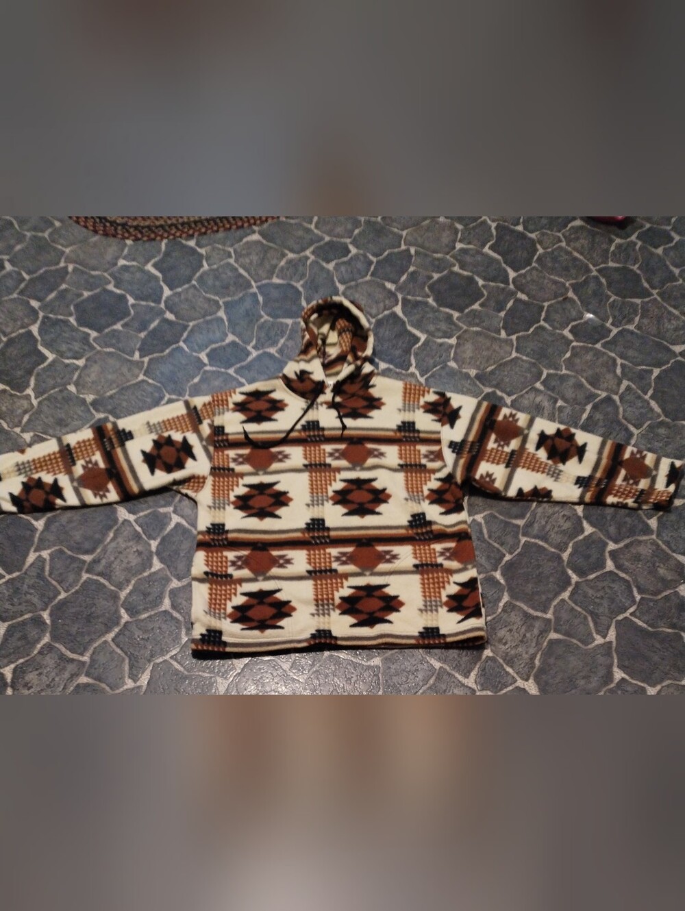 Denim Express mens Aztec Navajo Southwest Fleece pullover hoodie size M VINTAGE